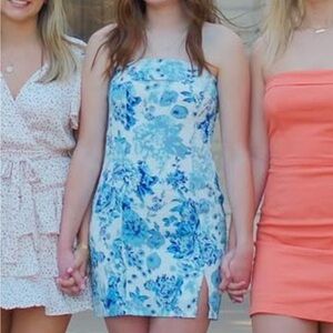 Hello Molly Blue Floral Strapless Mini Dress